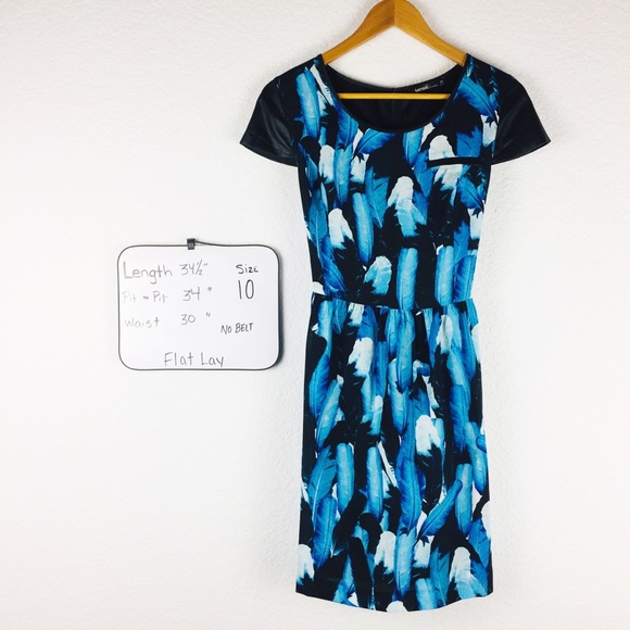 KENSIE Falling Leaves Dress Fall Blue Black Multi Feather Print Cap Sleeve 10 - Picture 5 of 12